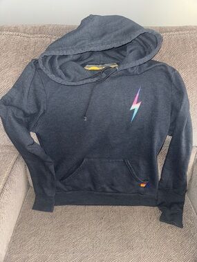 Aviator Nation Dark Gray/Navy Hoodie with Colorful Lightning Bolt Accent